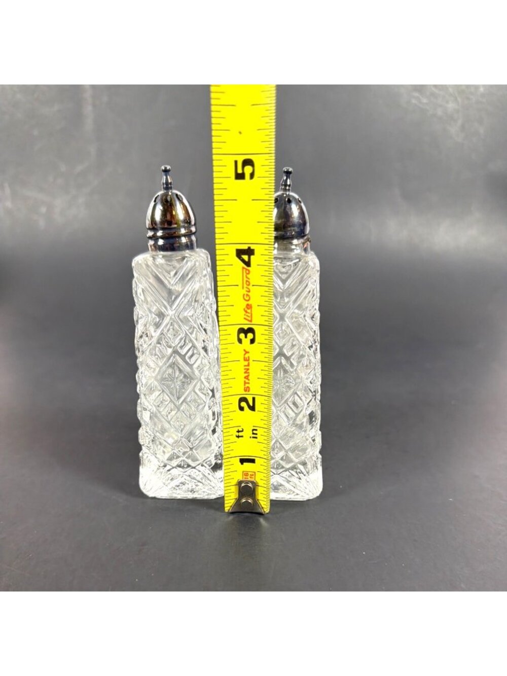 VTG 50s Crystal Salt Pepper Shakers Heavy Cut Glass Diamond Pattern AS IS Parts - Picture 5 of 14